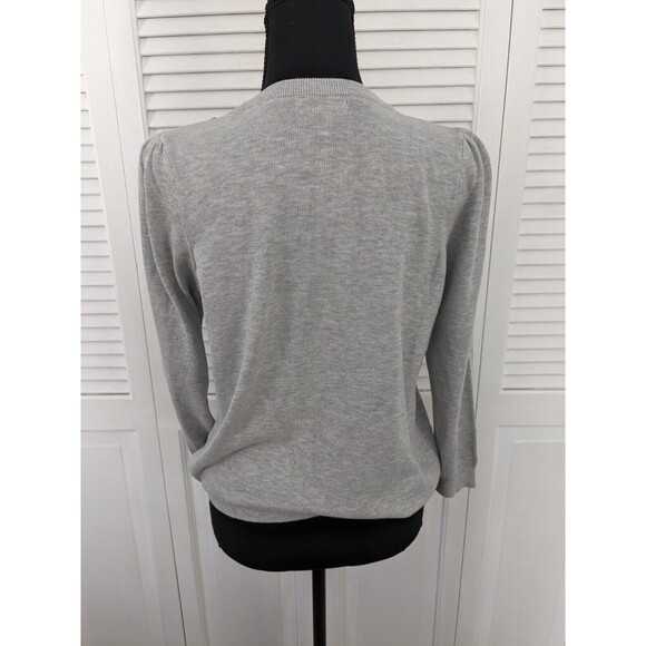 Charter Club Sweater Women's sz M Embellished 3/4 Puff-Sleeve Grey Rhinestones - Picture 8 of 12